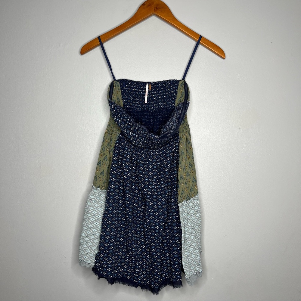Free People Across the Sea Paisley Printed Blue Green Boho Top E
